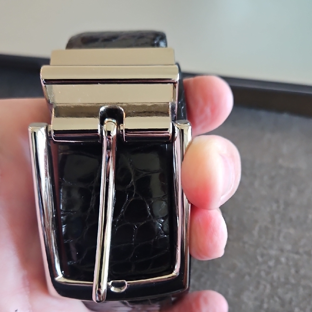 Black & Brown Reversible Leather Belt with Silver Buckle